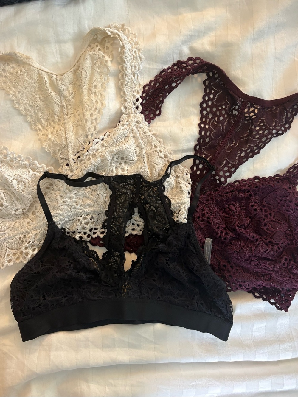 aerie Lace Racerback Bralettes in Black, Cream & Burgundy